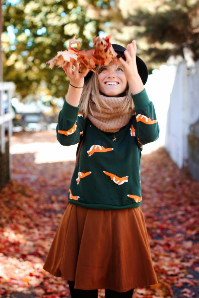 nyc vintage blog, vintage blog, nyc vintage fashion blog, foxes sweater, forever 21 circle skirt, fall style post