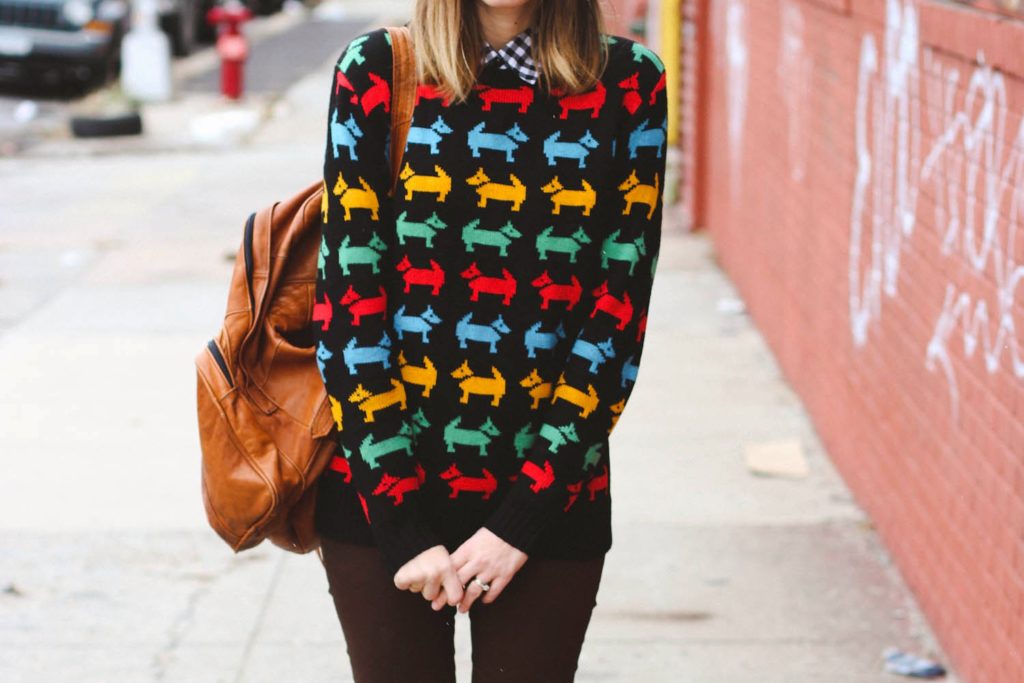 scottish terrier pepaloves sweater, polette glasses, bushwick vintage outfit, vintage fashion blog, nyc fashion blog