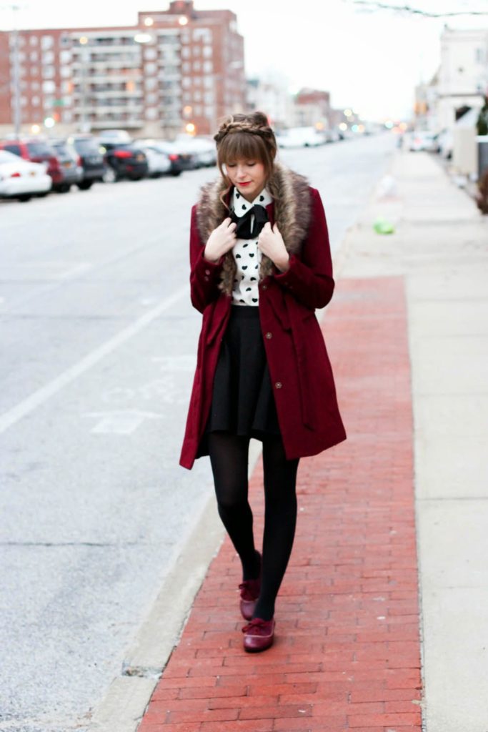 forever 21 faux fur coat, heart blouse, vintage fashion blogger, nyc vintage blog, nyc fashion blog