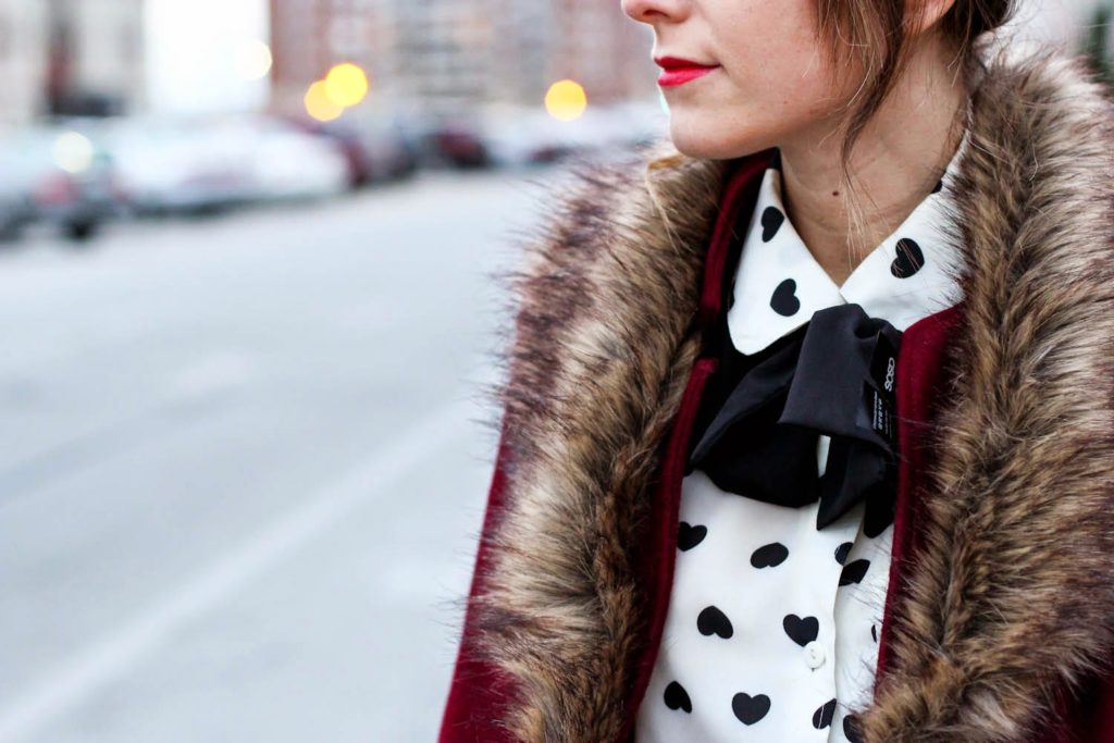forever 21 faux fur coat, heart blouse, vintage fashion blogger, nyc vintage blog, nyc fashion blog