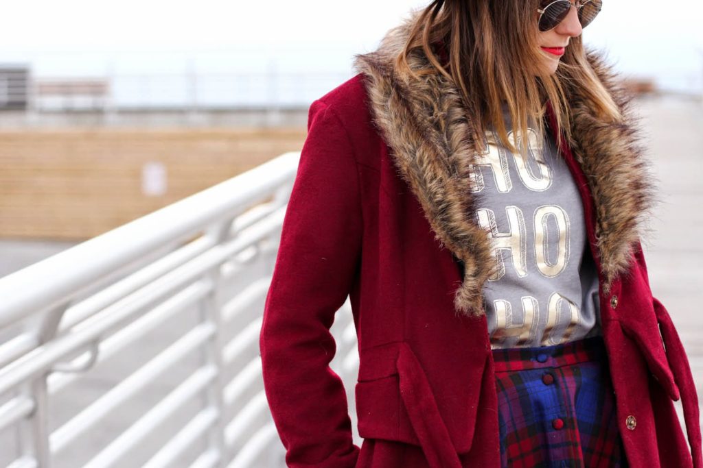 aeropostale sweater, holiday outfit, forever 21 faux fur jacket, vintage fashion blog, nyc fashion blog